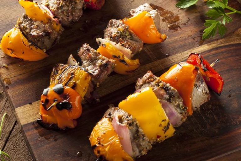 Tandoori Lamb Skewers with Crunchy Slaw, Raita & Chapatis